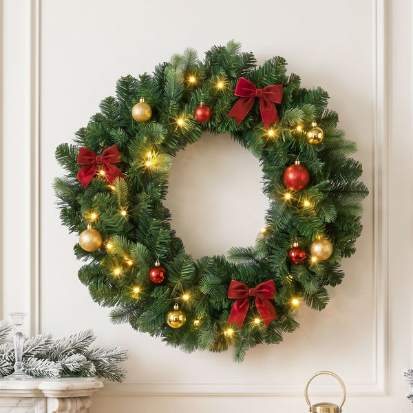 60CM Pre-Lit Christmas Wreath with 35 Warm White LED