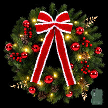 60CM Pre-Lit Christmas Wreath with Red Bow & 30 LED