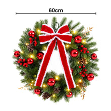 60CM Pre-Lit Christmas Wreath with Red Bow & 30 LED