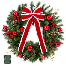 60CM Pre-Lit Christmas Wreath with Red Bow & 30 LED