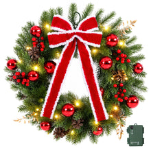 60CM Pre-Lit Christmas Wreath with Red Bow & 30 LED