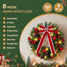 60CM Pre-Lit Christmas Wreath with Red Bow & 30 LED