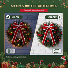 60CM Pre-Lit Christmas Wreath with Red Bow & 30 LED
