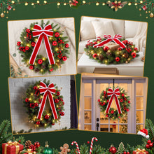 60CM Pre-Lit Christmas Wreath with Red Bow & 30 LED
