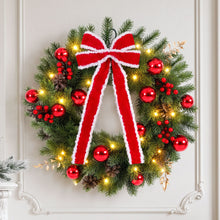 60CM Pre-Lit Christmas Wreath with Red Bow & 30 LED