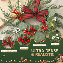 26CM Christmas Wreaths with Plaid Bows – 6 Pack