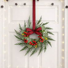 26CM Christmas Wreaths with Plaid Bows – 6 Pack
