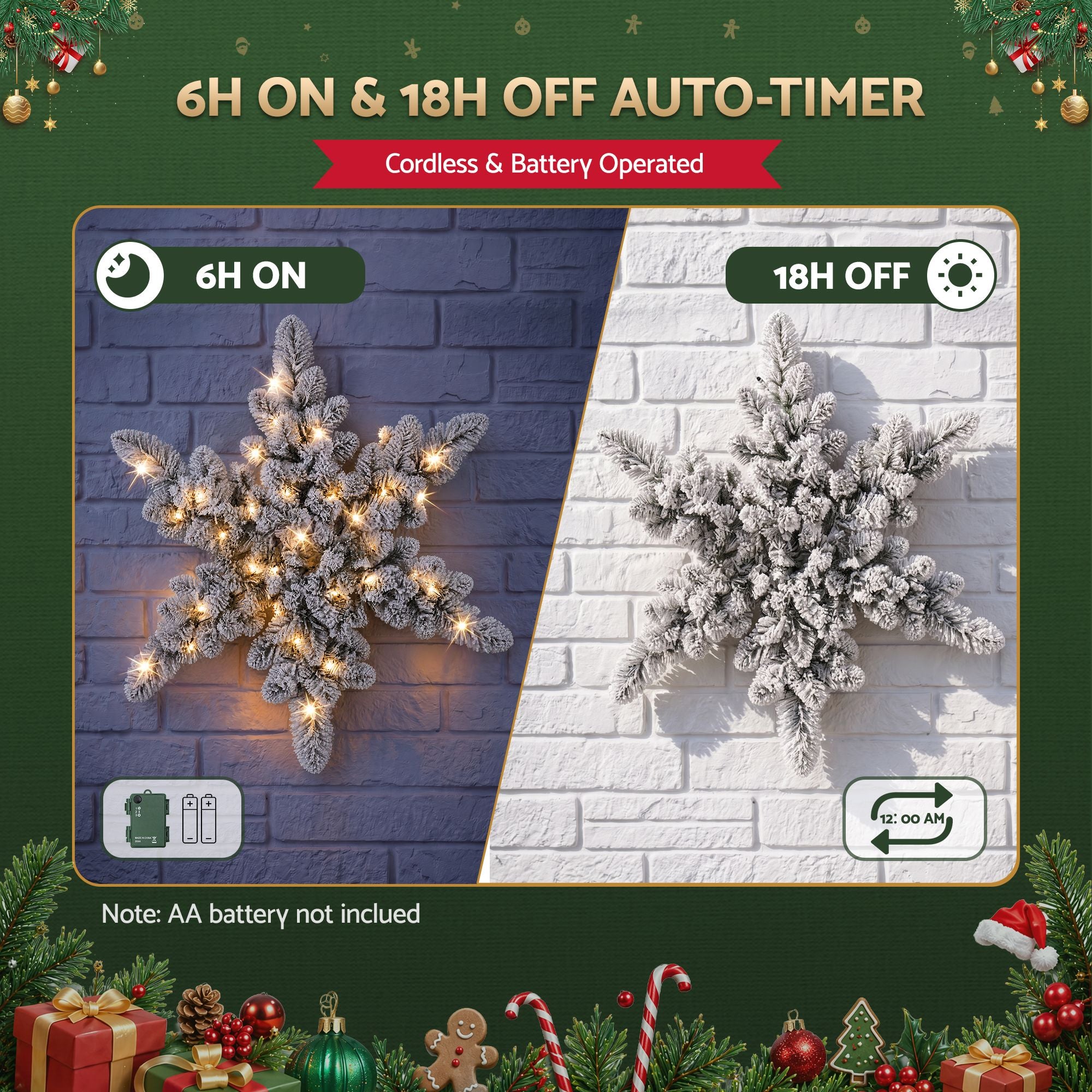 60CM Pre-Lit Snowflake Christmas Wreath with 40 LED