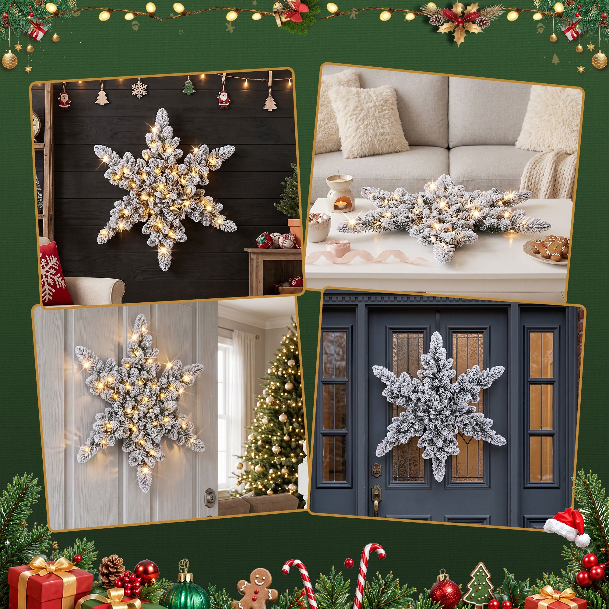 60CM Pre-Lit Snowflake Christmas Wreath with 40 LED