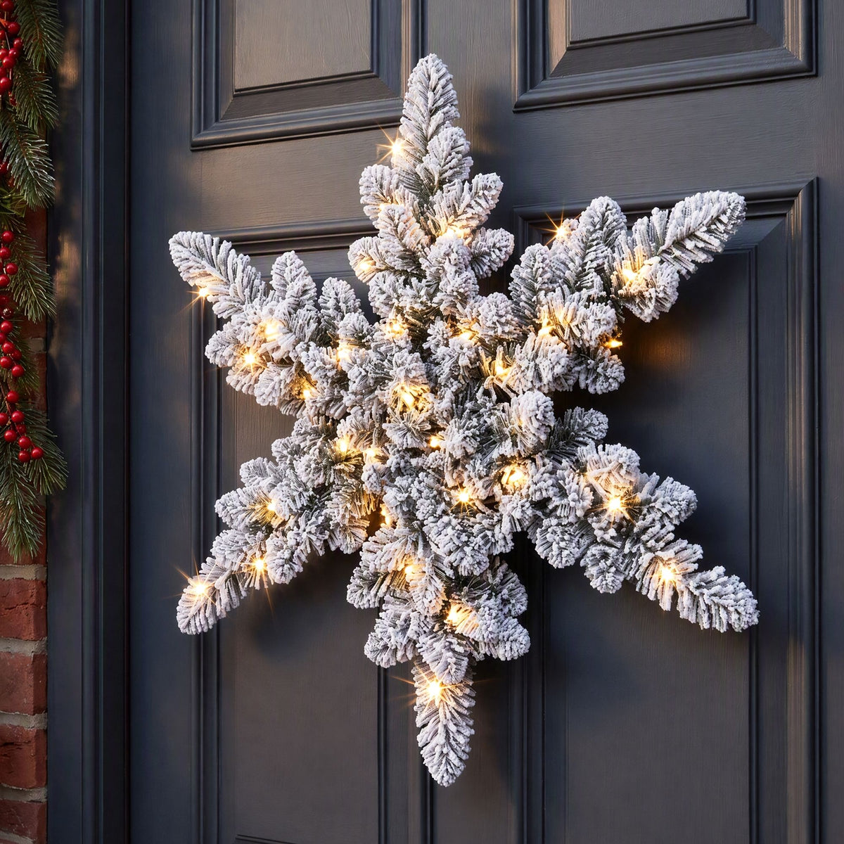 60CM Pre-Lit Snowflake Christmas Wreath with 40 LED