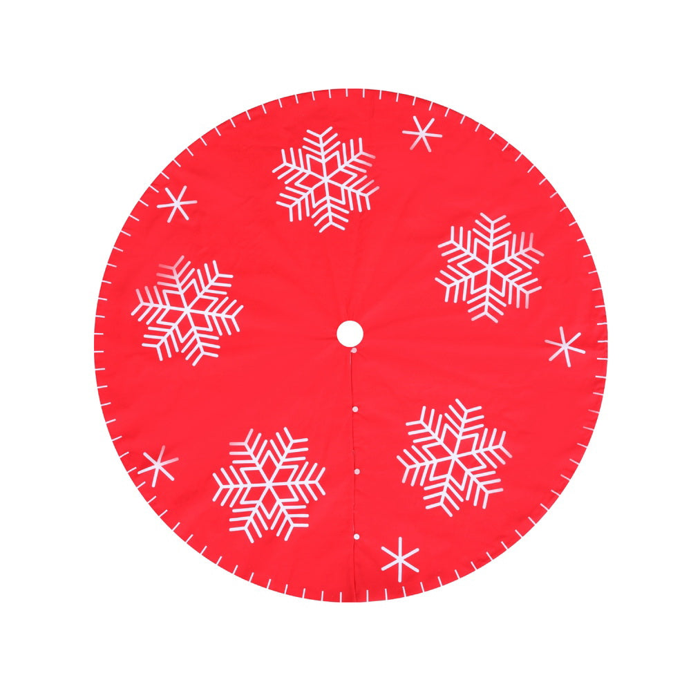 90CM Red Christmas Tree Skirt with Snowflake Print