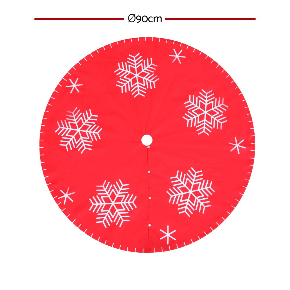 90CM Red Christmas Tree Skirt with Snowflake Print