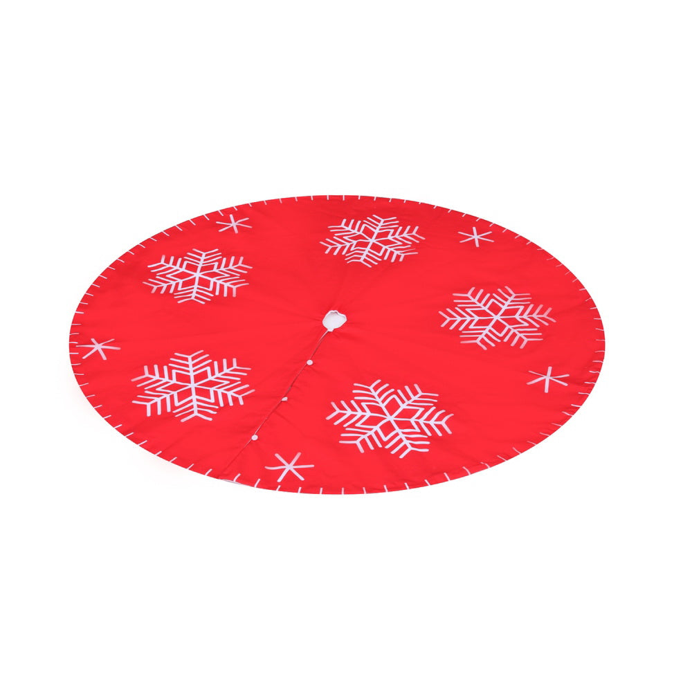 90CM Red Christmas Tree Skirt with Snowflake Print
