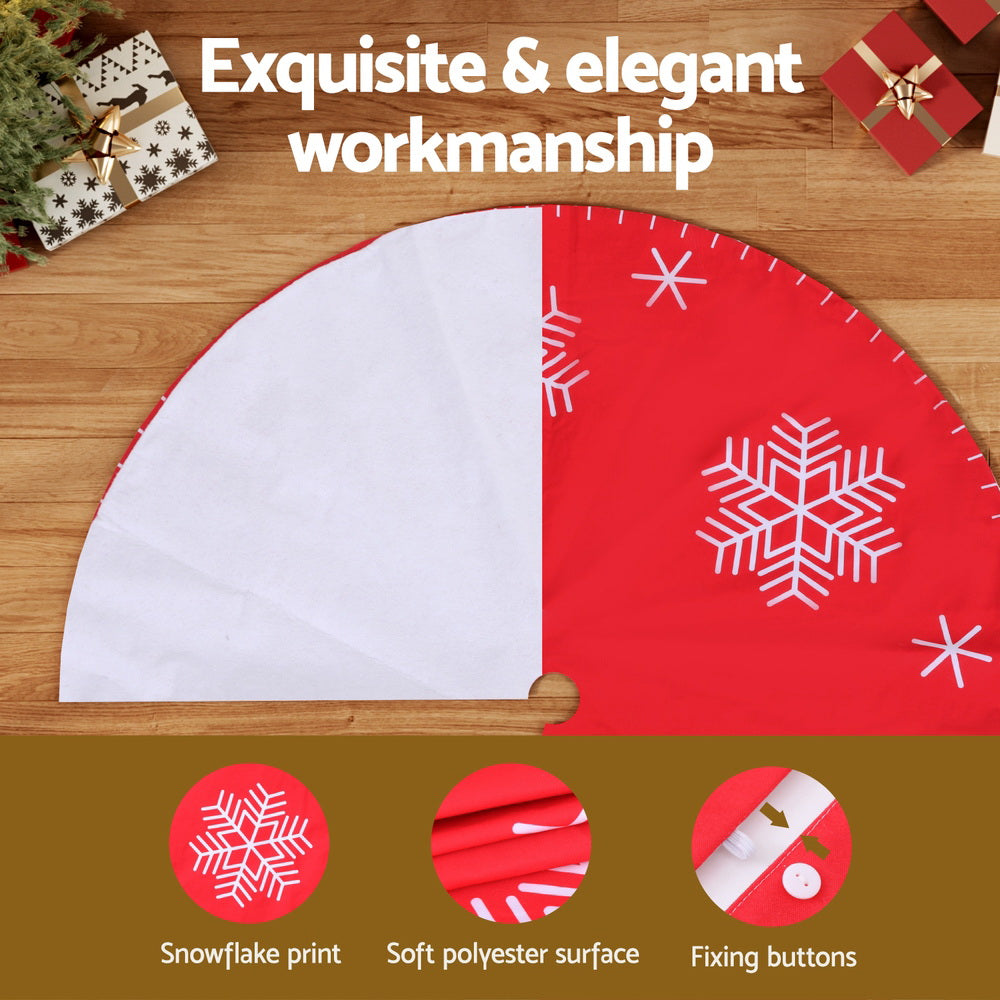 90CM Red Christmas Tree Skirt with Snowflake Print
