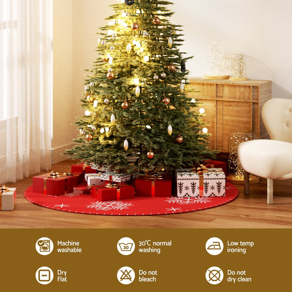 90CM Red Christmas Tree Skirt with Snowflake Print