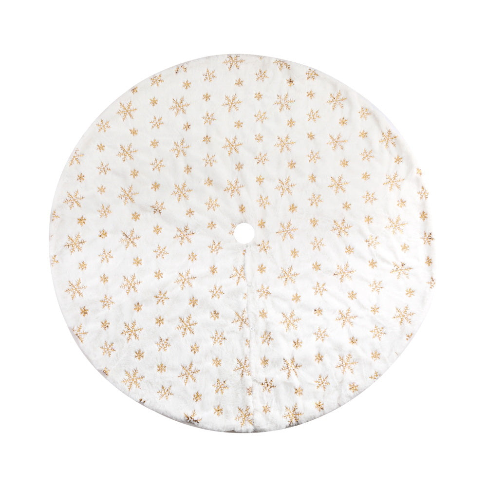 120CM White Christmas Tree Skirt with Gold Sequin Snowflakes