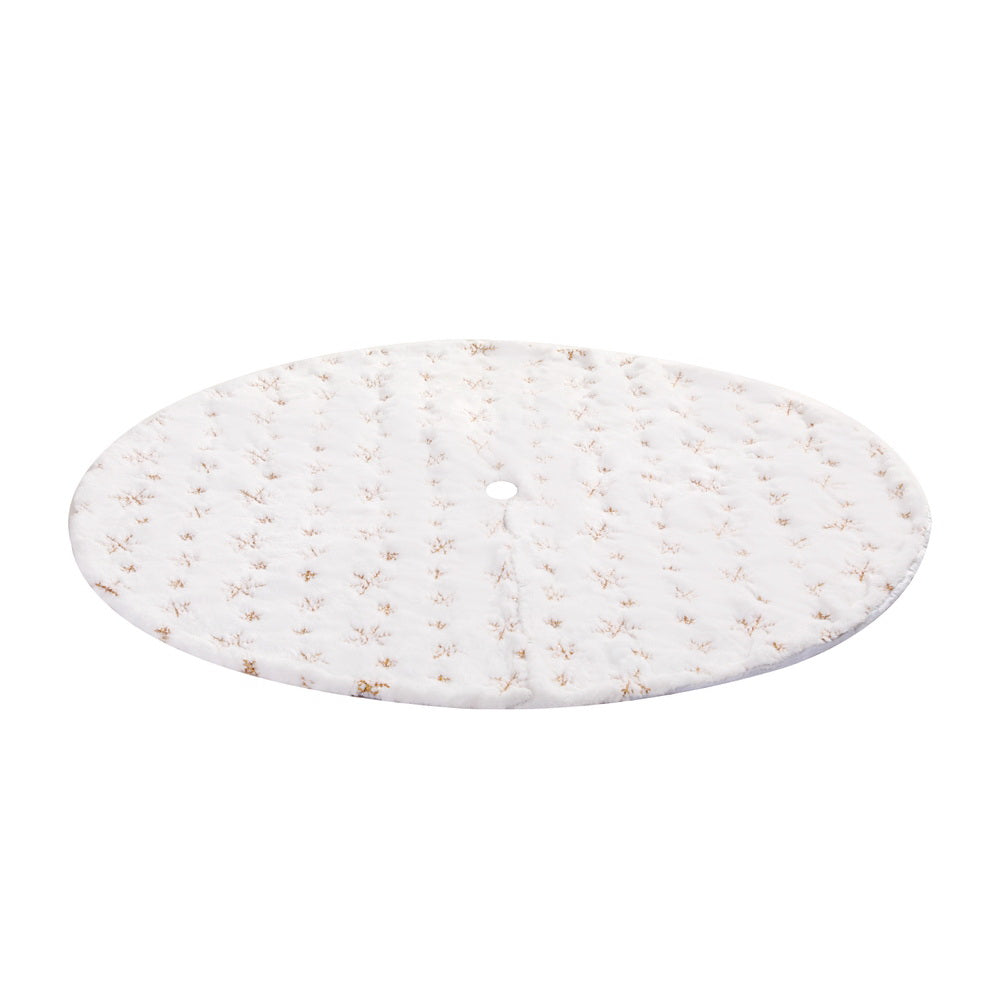 120CM White Christmas Tree Skirt with Gold Sequin Snowflakes