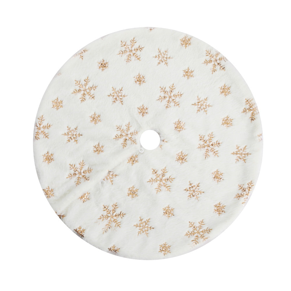 90CM White Christmas Tree Skirt with Gold Sequin Snowflakes