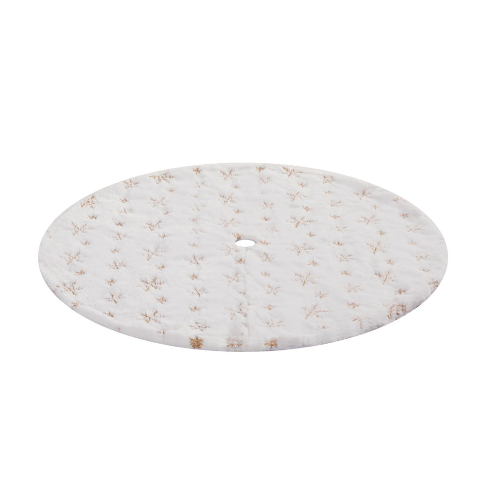 90CM White Christmas Tree Skirt with Gold Sequin Snowflakes