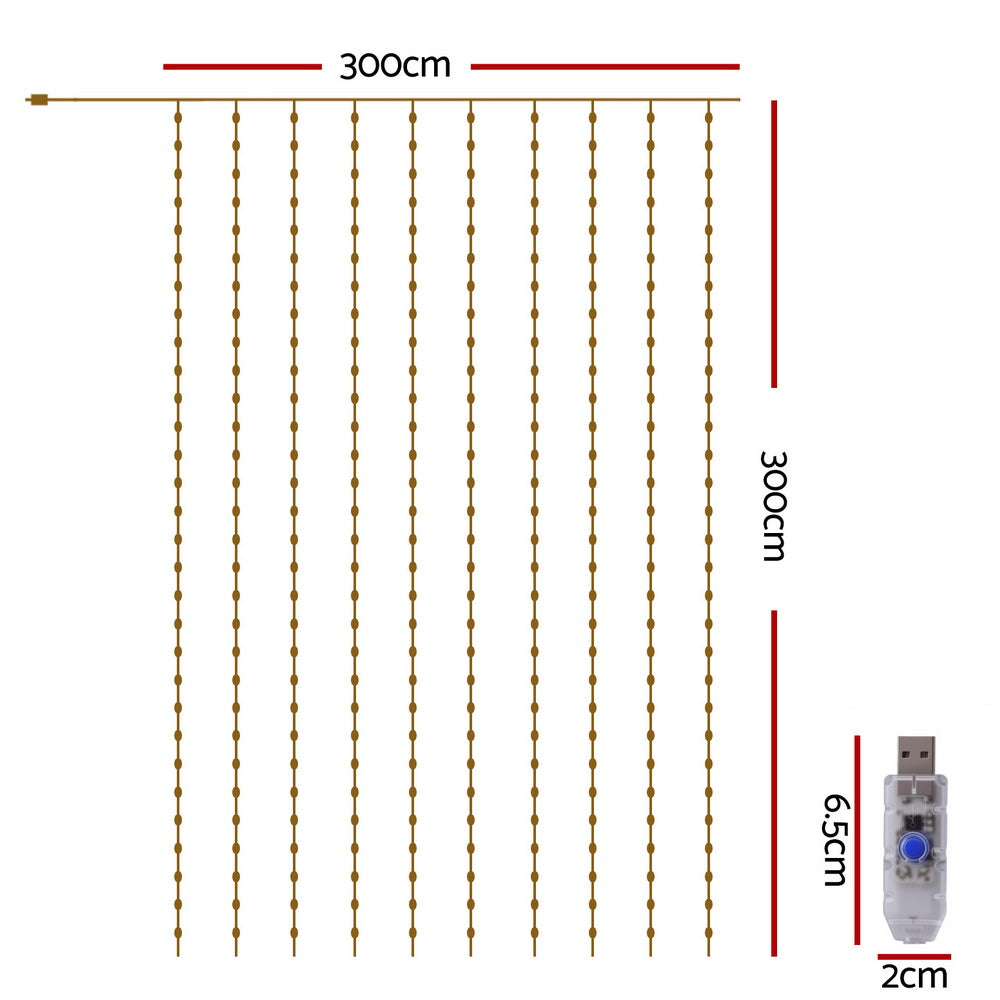 3M x 3M Curtain Lights with 300 Warm White LEDs