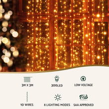 3M x 3M Curtain Lights with 300 Warm White LEDs