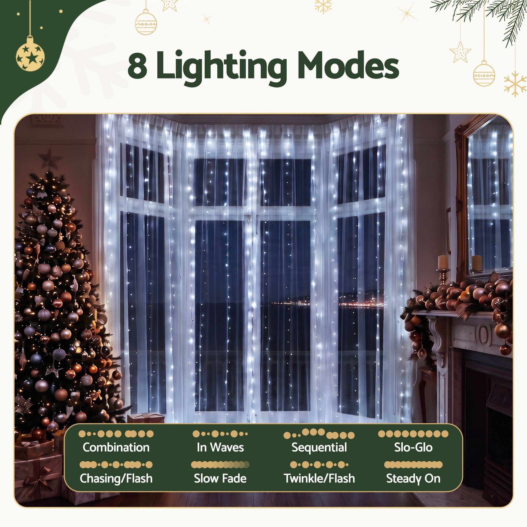 3M x 3M Curtain Lights with 300 Cool White LED Lights