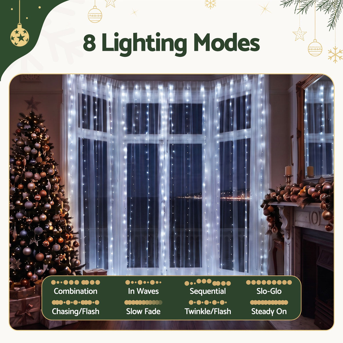 3M x 3M Curtain Lights with 300 Cool White LED Lights