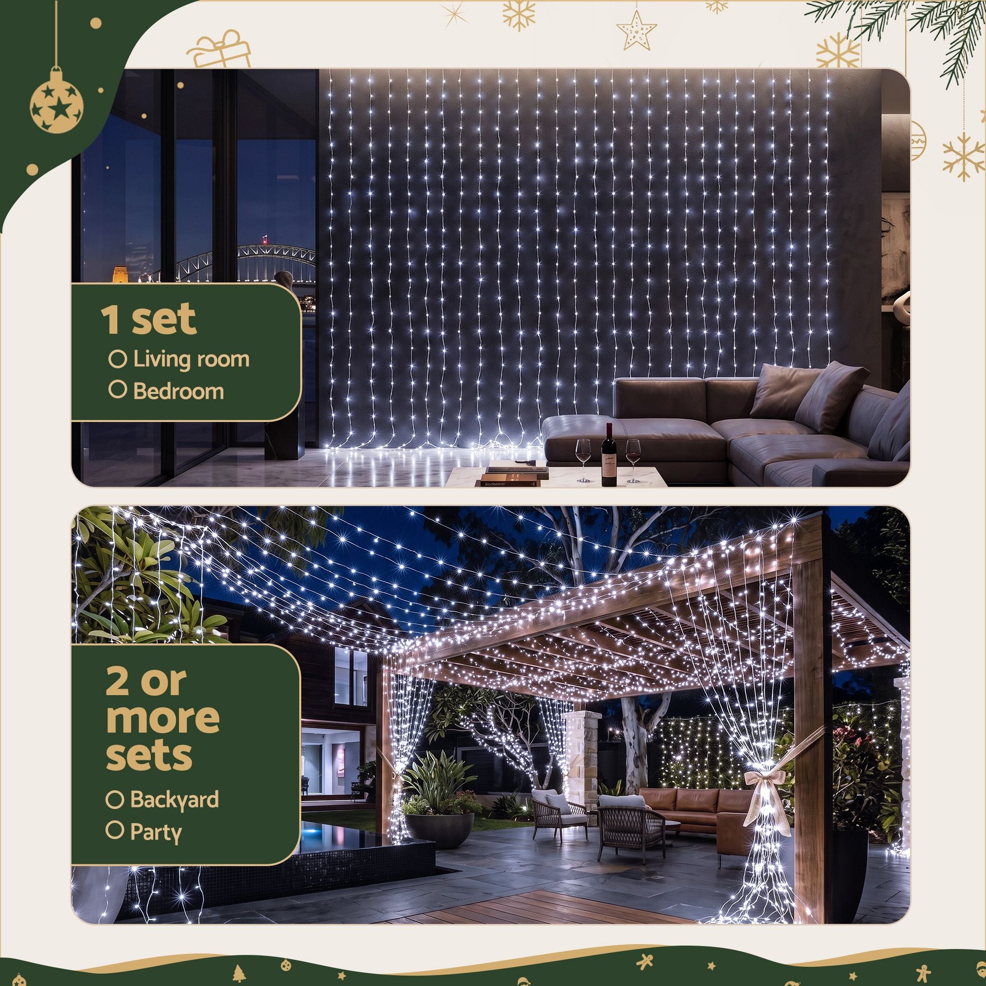 3M x 3M Curtain Lights with 300 Cool White LED Lights