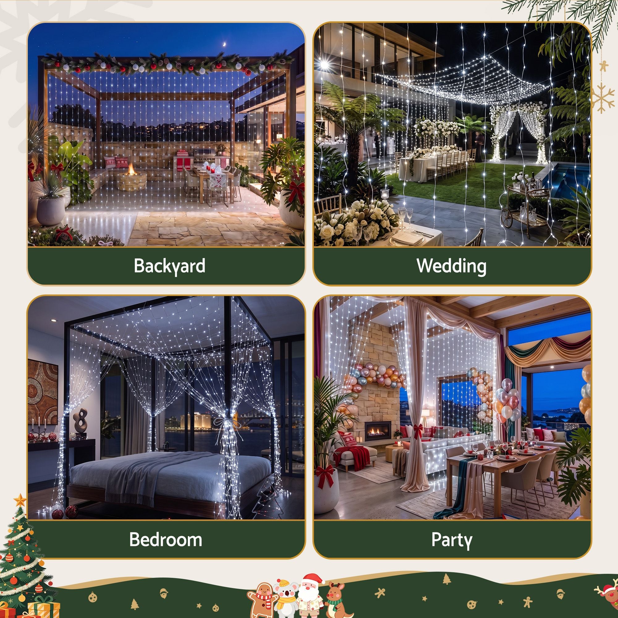 3M x 3M Curtain Lights with 300 Cool White LED Lights