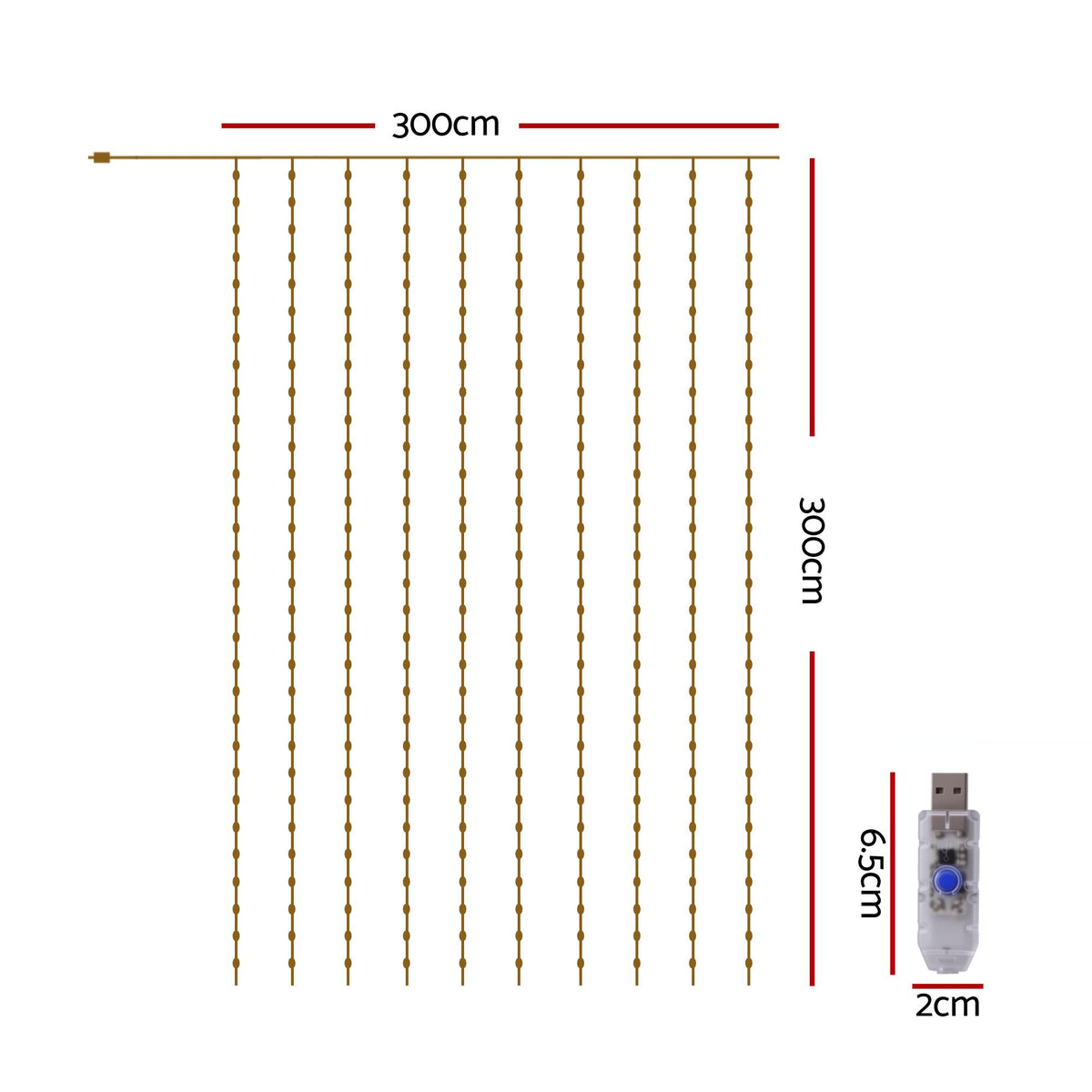 3M x 3M Curtain Lights with 300 Cool White LED Lights