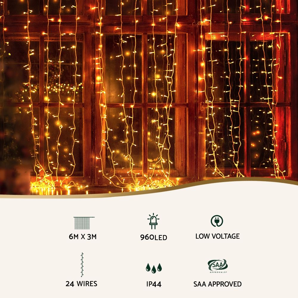 6M x 3M RGB Curtain Christmas Lights with Remote – 960 LEDs