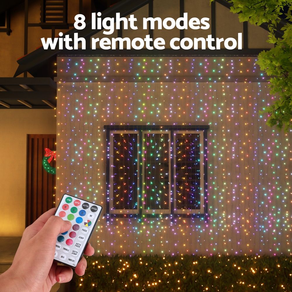 6M x 3M RGB Curtain Christmas Lights with Remote – 960 LEDs