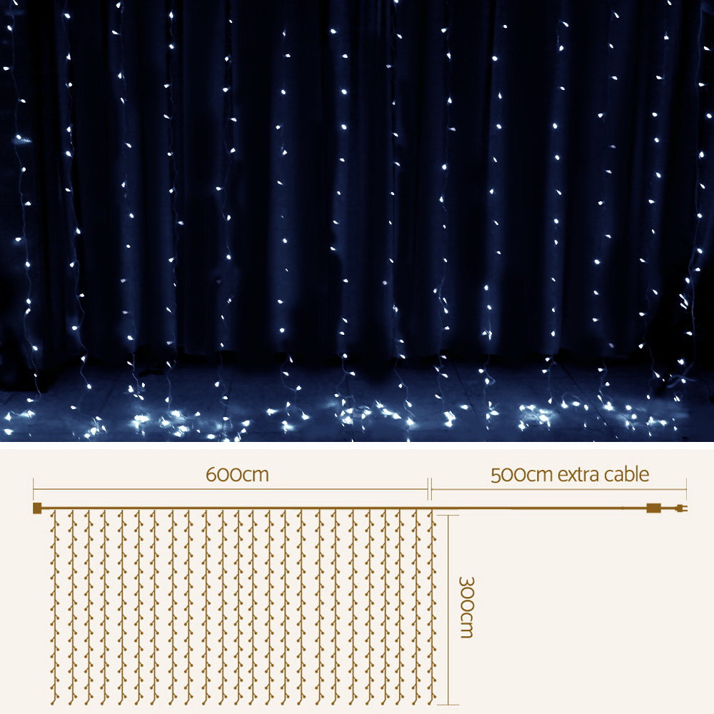 6M x 3M Curtain Lights with 600 Cool White LEDs