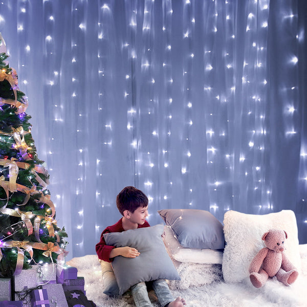 3M x 6M Curtain Christmas Lights – 600 Cool White LEDs