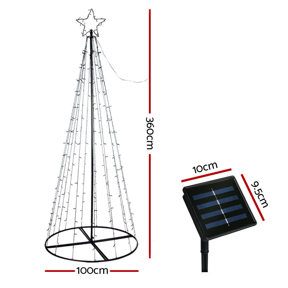 12FT Solar Warm White LED Christmas Tree with Star Topper