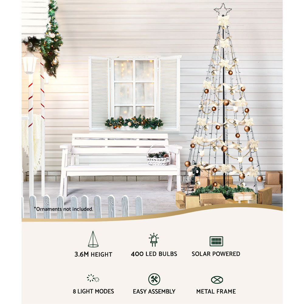 12FT Solar Warm White LED Christmas Tree with Star Topper