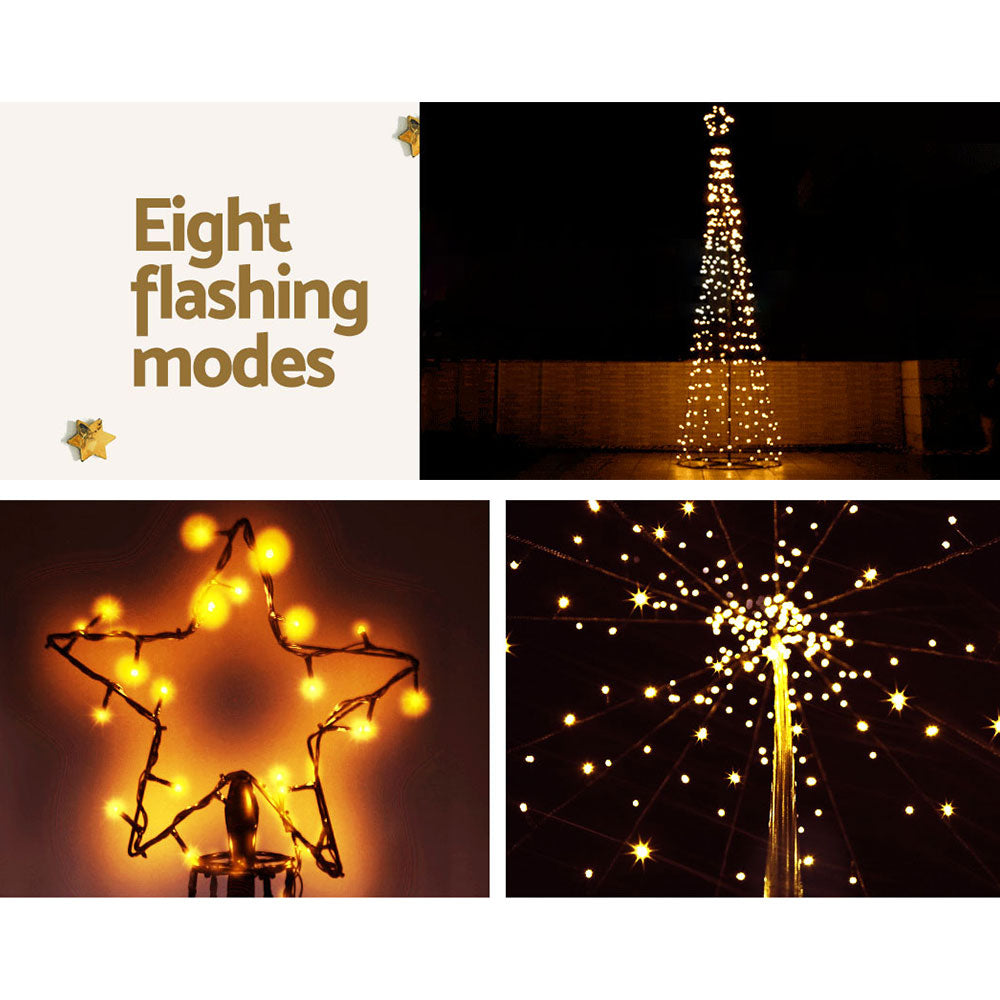 12FT Solar Warm White LED Christmas Tree with Star Topper