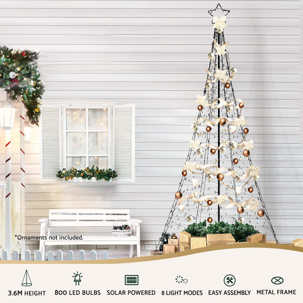 12FT Solar LED Christmas Tree with 800 Warm White LEDs