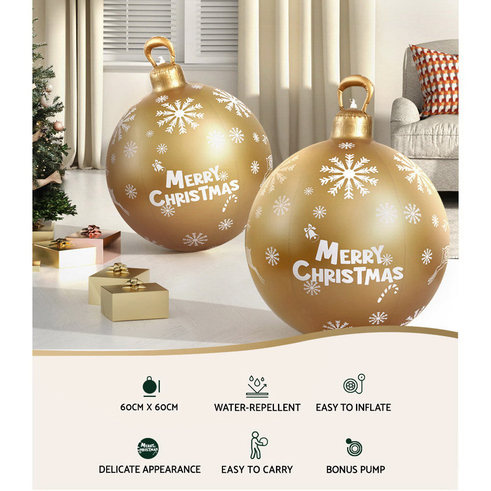 60CM Gold Inflatable Christmas Bauble with Merry Christmas Design