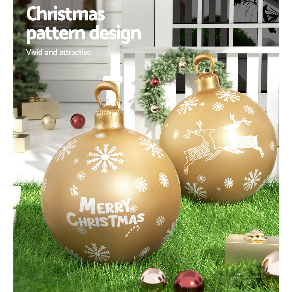 60CM Gold Inflatable Christmas Bauble with Merry Christmas Design