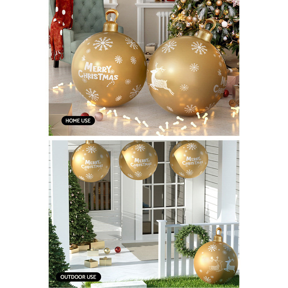 60CM Gold Inflatable Christmas Bauble with Merry Christmas Design