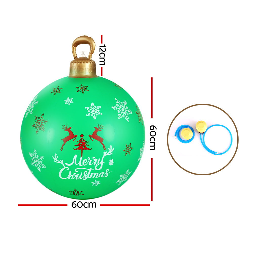 60CM Green Inflatable Christmas Bauble with Tree & Snowflake Design