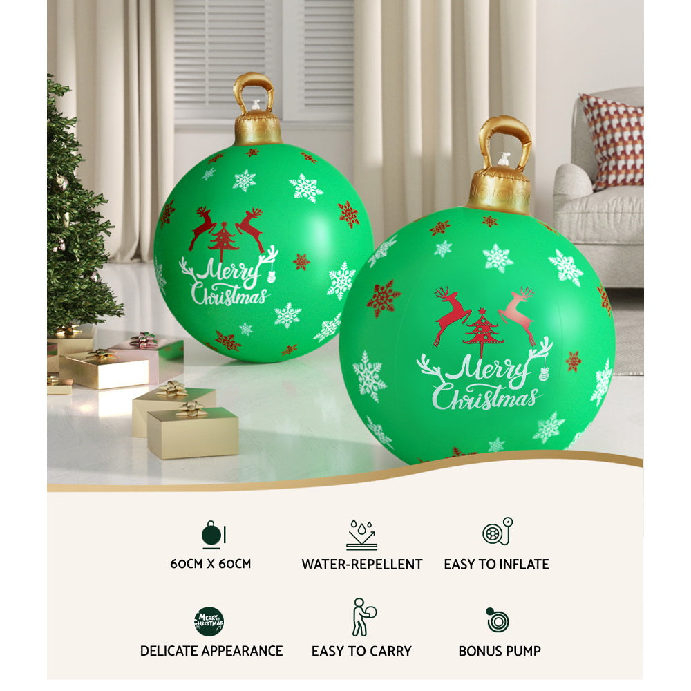 60CM Green Inflatable Christmas Bauble with Tree & Snowflake Design