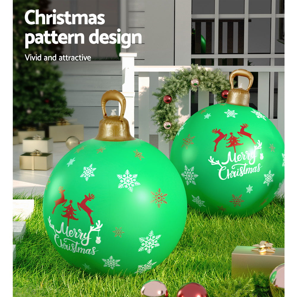 60CM Green Inflatable Christmas Bauble with Tree & Snowflake Design