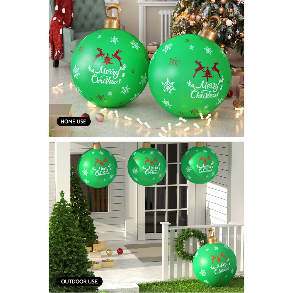 60CM Green Inflatable Christmas Bauble with Tree & Snowflake Design