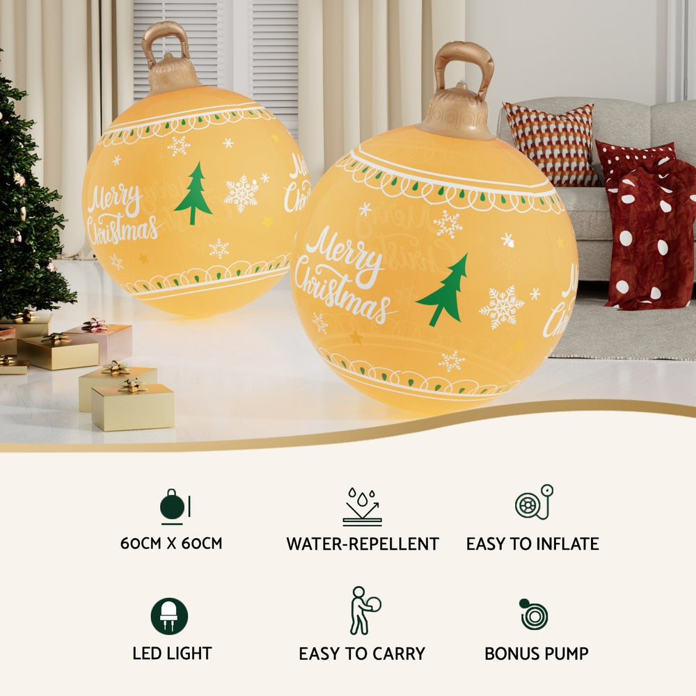 60CM Yellow Inflatable Christmas Bauble with Merry Christmas Design