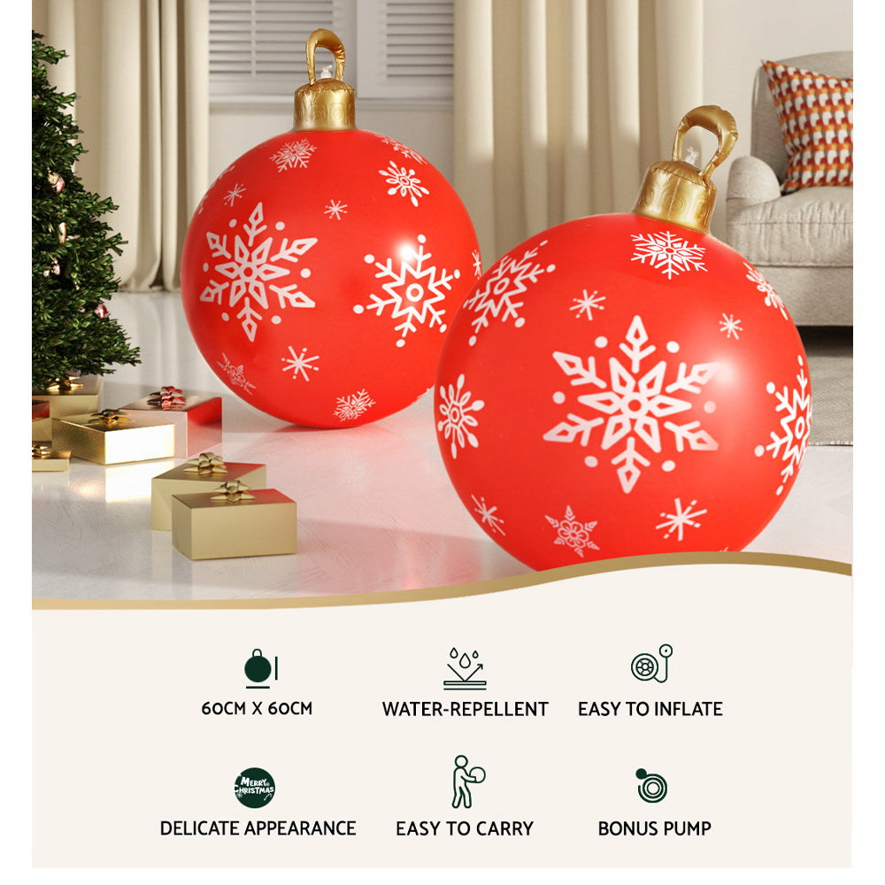 60CM Red Inflatable Christmas Bauble with Snowflake Design