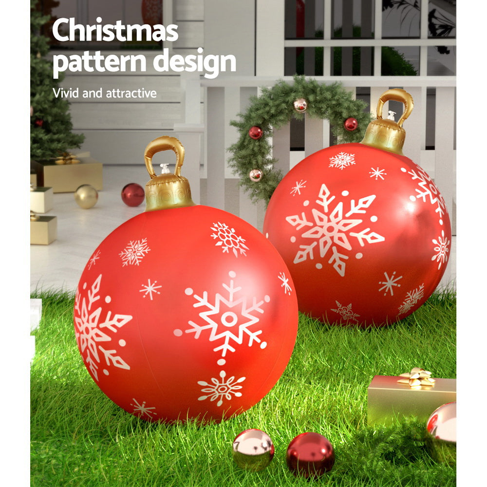 60CM Red Inflatable Christmas Bauble with Snowflake Design