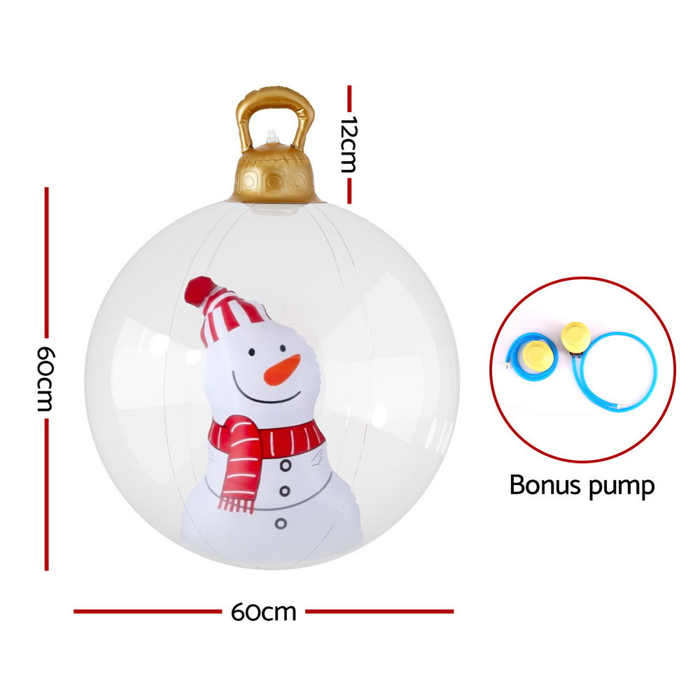 60CM Clear Inflatable Christmas Bauble with Snowman Design