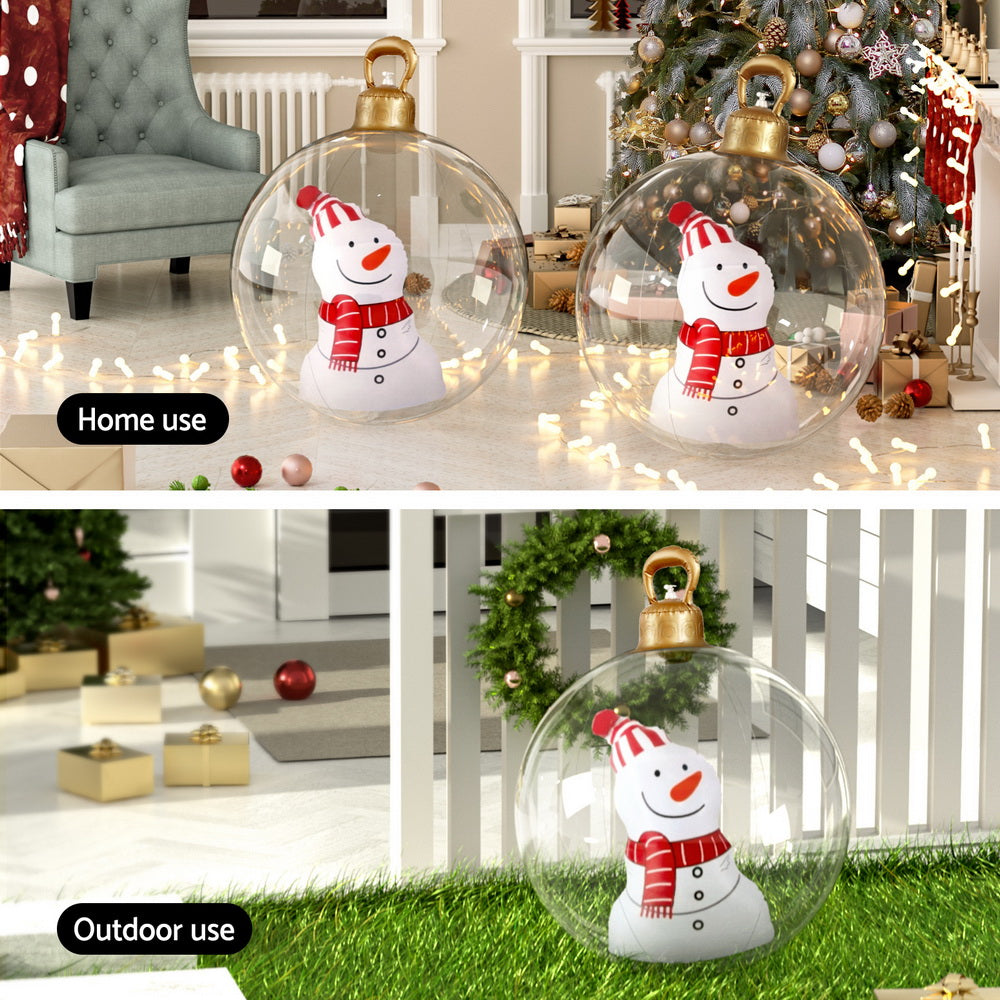 60CM Clear Inflatable Christmas Bauble with Snowman Design